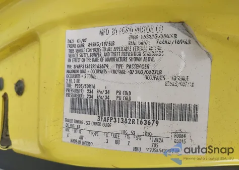 2002 Ford Focus Zx3 из США, поврежденный, VIN 3FAFP31382R163679